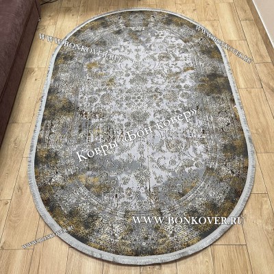 Турецкий ковер для гостиной Дизайн 01 Серый Овал